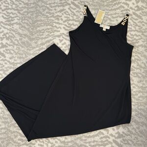 Micheal by Michael Kors long black jersey dress gold link strap day to e…